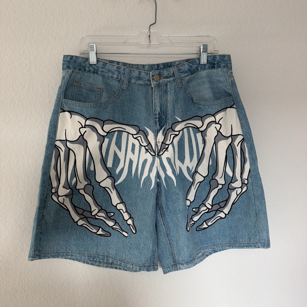 Romwe NWT Men's Streetwear 100% Cotton Denim Shorts Sz 32 Blue